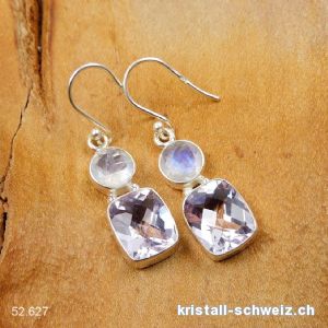 Ohrhänger Amethyst - Mondstein aus 925er Silber. Einzelpaar