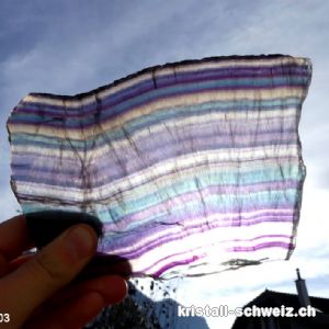 Fluorit Regenbogen polierte Platte 15 cm und Ständer. Einzellos