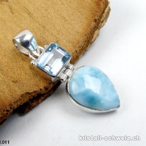 Anhänger Larimar u. Topas blau aus 925 Silber. Einzelstück