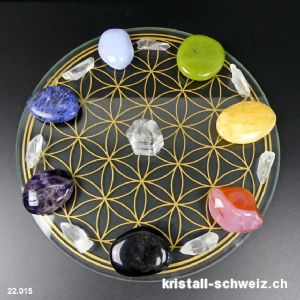 Chakra-Rad Blume des Lebens mit Lemurian Bergkristall Spitzen. Unikat