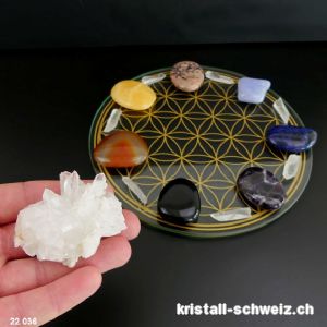 Chakra-Rad Blume des Lebens mit Lemurian Bergkristall Spitzen. Unikat