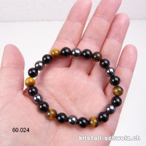 Armband Tigerauge-Hämatit-Obsidian 8 mm, elastisch 19 cm