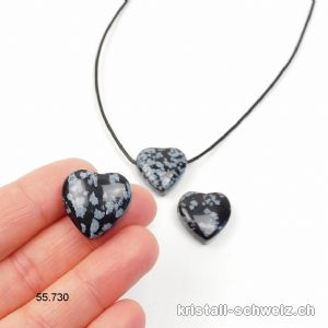 Obsidian Schneeflocken, Herz 2 cm gebohrt mit Lederband