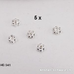 5 x mini Blumen 4 mm, Zwischenteil 925er Silber. Sonderangebot