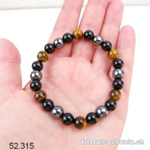 Armband Tigerauge-Hämatit-Obsidian 7-8 mm/21 cm. Sonderangebot