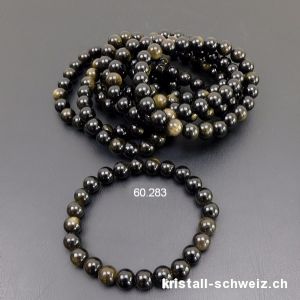 Armband Obsidian gold-geräuchert 8 mm, elastisch 17,5 - 18 cm. Grösse SM