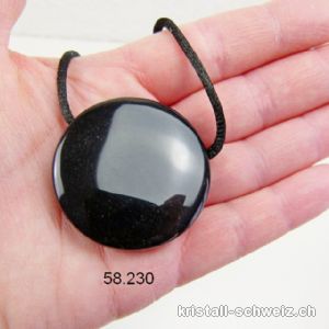 Obsidian Spiegel schwarz 4 cm gebohrt mit Gewebekordel