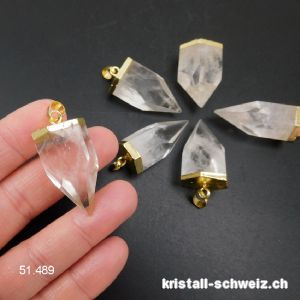 Anhänger Bergkristall facettiert mit goldener Metallöse 3 bis 4 cm