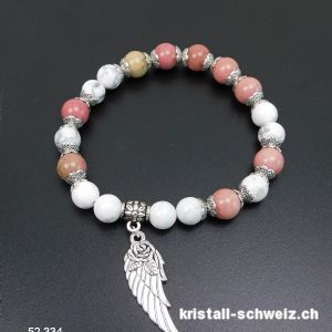 Armband Magnesit u. Rhodonit - Engelsflügel 8 mm / 19 cm. Grösse M-L