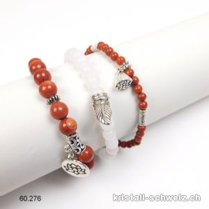 3 Armbänder DYNAMISMUS, Jaspis rot u. Jade weiss. SONDERANGEBOT