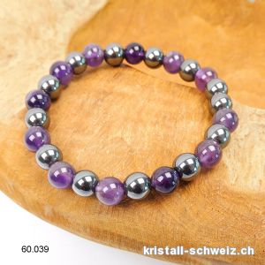 Armband Amethyst - Hämatit 8 mm, elastisch 18,5 - 19 cm. Gr. M-L