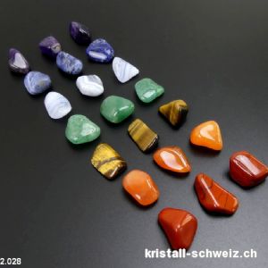 Kit-Chakren mit 7 Edelsteine und 1 Glas-Untersetzer Blume des Lebens 9 cm