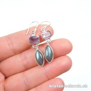 Ohrhänger Labradorit - Amethyst aus 925 Silber. Einzelpaar