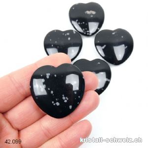 Herz Schneeflocken Obsidian flach 3,5 cm