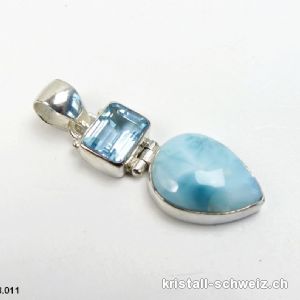 Anhänger Larimar u. Topas blau aus 925 Silber. Einzelstück