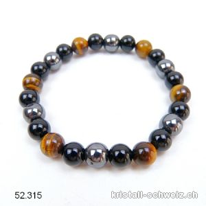 Armband Tigerauge-Hämatit-Obsidian 7-8 mm/21 cm. Sonderangebot