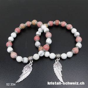 Armband Magnesit u. Rhodonit - Engelsflügel 8 mm / 19 cm. Grösse M-L