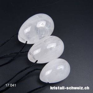 Set 3 Eier YONI Bergkristall weiss, Gebohrt. Sonderangebot