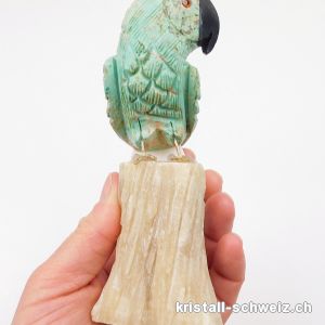 Papagei Türkis - Chysokoll auf Aragonit-Sockel. Unikat