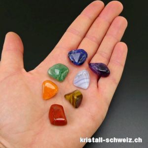 Kit-Chakren mit 7 Edelsteine und 1 Glas-Untersetzer Blume des Lebens 9 cm