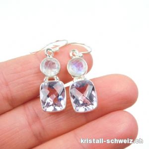 Ohrhänger Amethyst - Mondstein aus 925er Silber. Einzelpaar