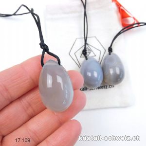 1 Ei YONI Achat natur grau 3 x 2 cm. Gr. S. Gebohrt