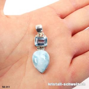 Anhänger Larimar u. Topas blau aus 925 Silber. Einzelstück