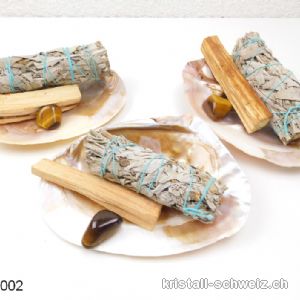 Reinigung-Set Muschel, weisser Salbei, Palo Santo, Tigerauge. Sonderangebot