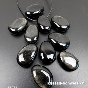 Obsidian Silber 2,7 - 3 cm gebohrt mit Lederband zum Binden