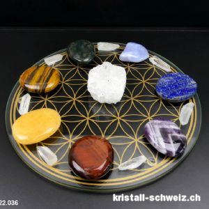Chakra-Rad Blume des Lebens mit Lemurian Bergkristall Spitzen. Unikat
