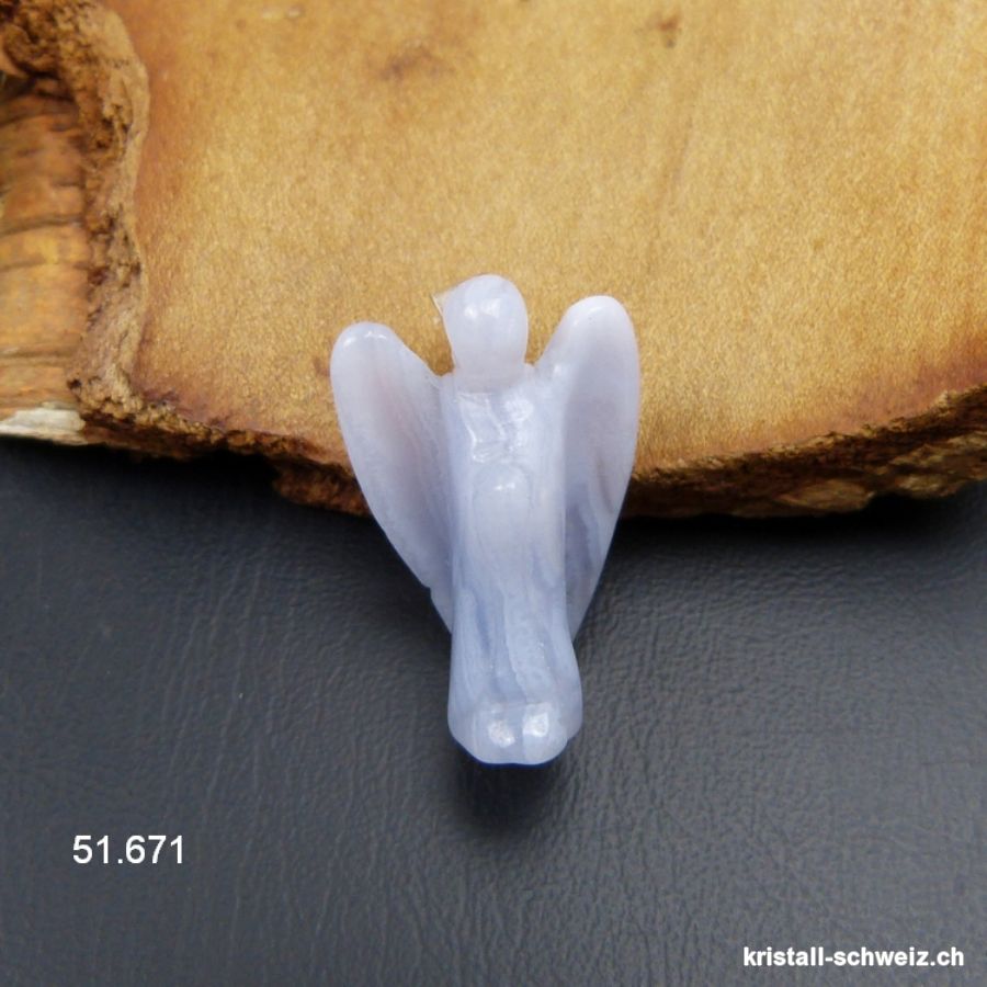 Anhänger Chalcedon blau, Engel 2,5 - 3 cm mit 925 Silberöse