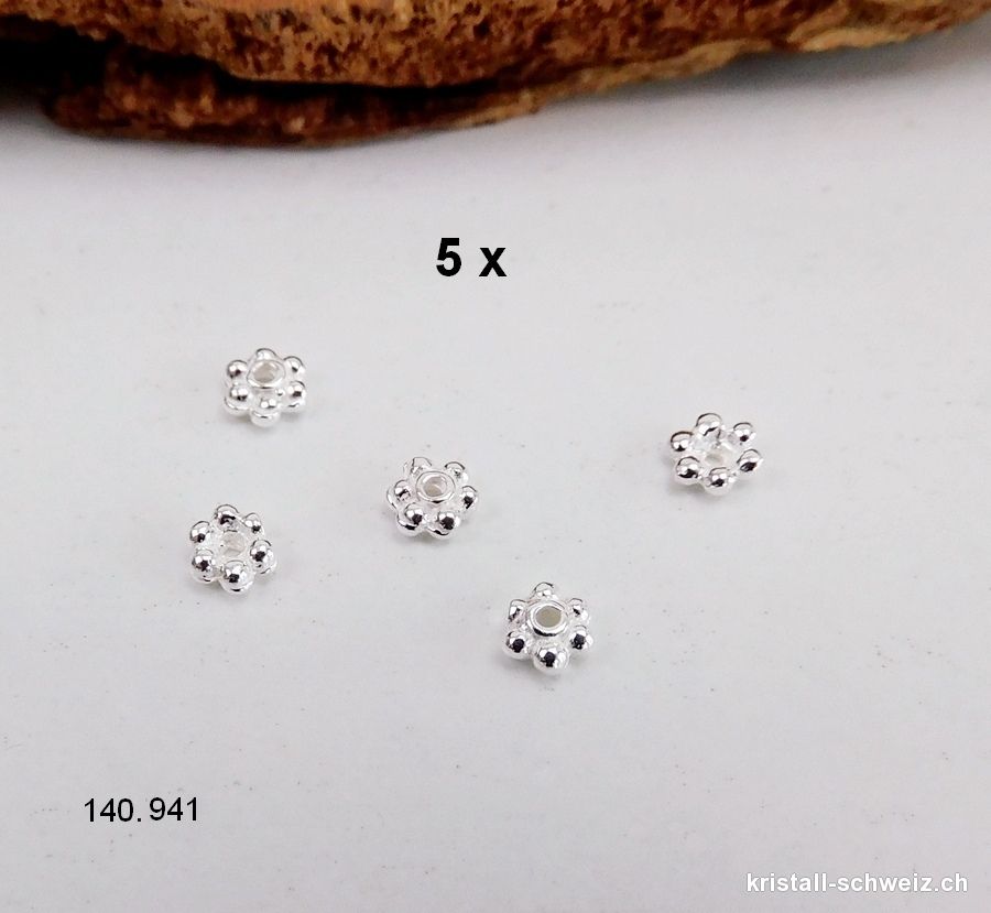 5 x mini Blumen 4 mm, Zwischenteil 925er Silber. Sonderangebot