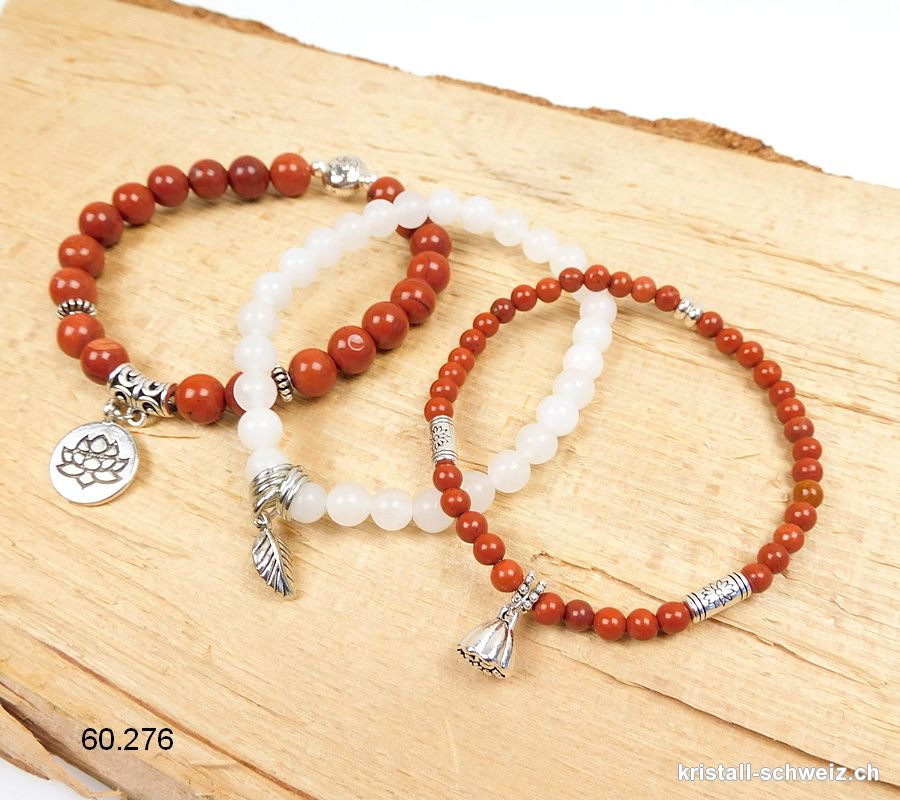 3 Armbänder DYNAMISMUS, Jaspis rot u. Jade weiss. SONDERANGEBOT