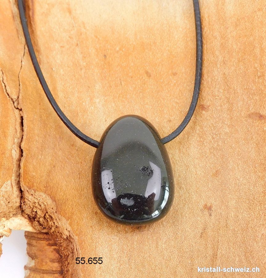 Onyx natur schwarz ca. 3 cm, gebohrt mit Lederband