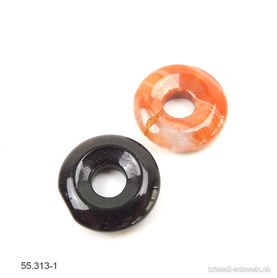 1 Onyx natur - 1 Karneol, Donut 1,5 cm. Sonderangebot