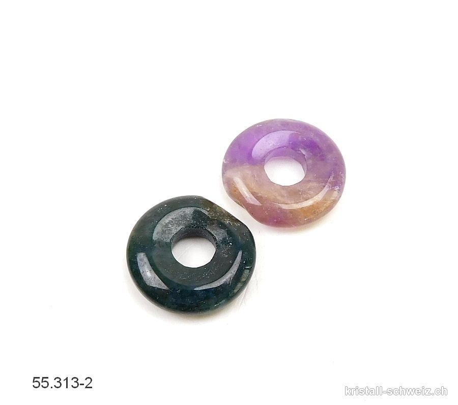 1 Amethyst - 1 Moosachat, Donut 1,5 cm. Sonderangebot