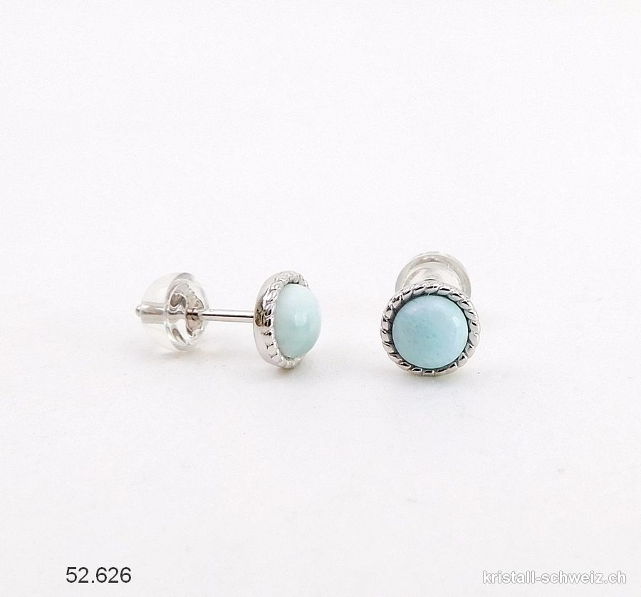 Ohrstecker Larimar Cabochons 6 mm aus 925 Silber rhodiniert