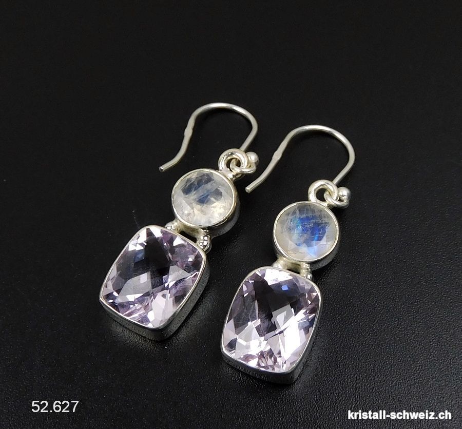 Ohrhänger Amethyst - Mondstein aus 925er Silber. Einzelpaar