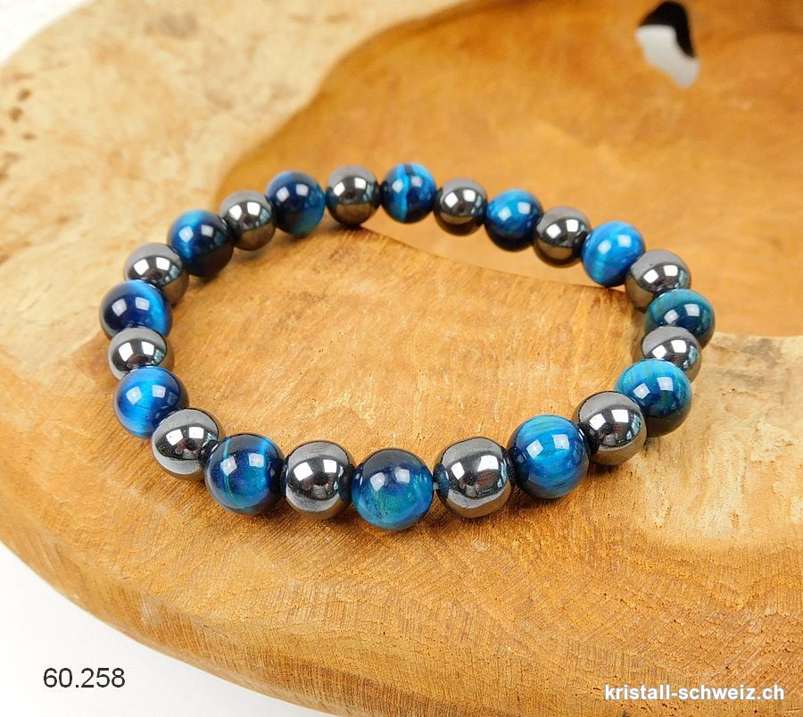 Armband Tigerauge blau - Hämatit 8 - 8,5 mm / 19 cm