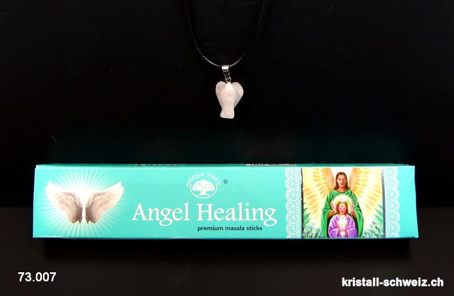 Set Räucherstäbchen Angel Healing u. Engel-Anhänger Rosenquarz