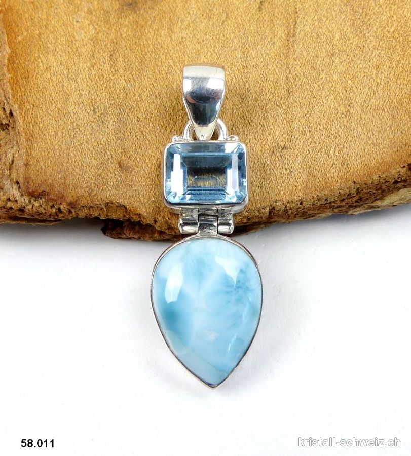 Anhänger Larimar u. Topas blau aus 925 Silber. Einzelstück