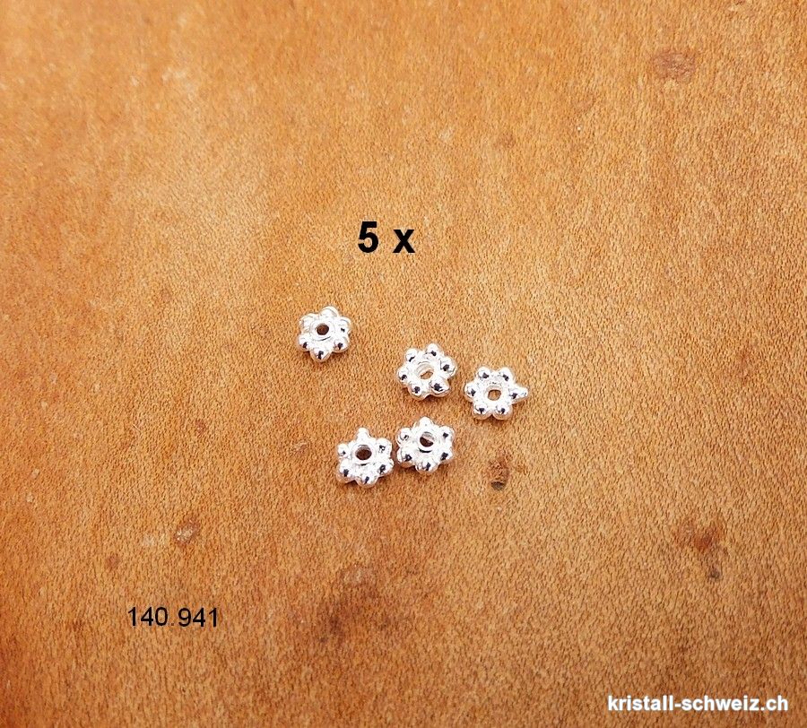 5 x mini Blumen 4 mm, Zwischenteil 925er Silber. Sonderangebot