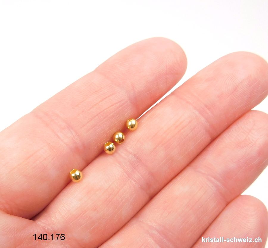 4 Stk - Perlen oder Questschösen 3 mm / Loch 1 mm, aus 925 Silber vergoldet