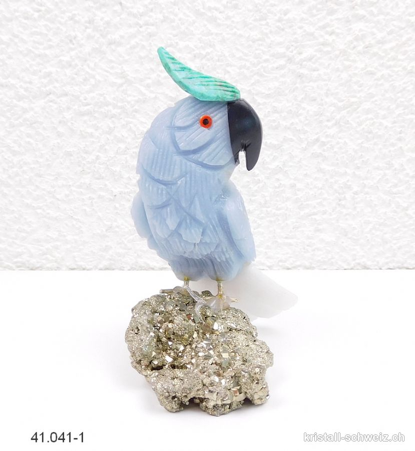 Papagei - Kakadu Angelit auf Pyrit-Sockel. Unikat
