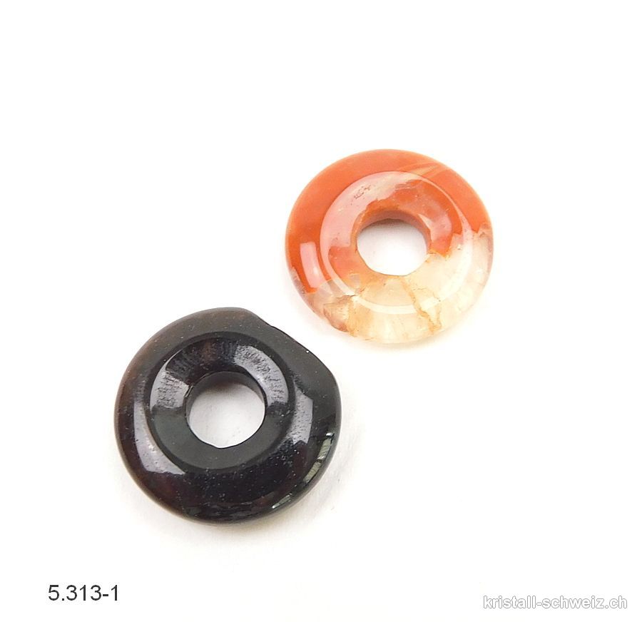 1 Onyx natur - 1 Karneol, Donut 1,5 cm. Sonderangebot