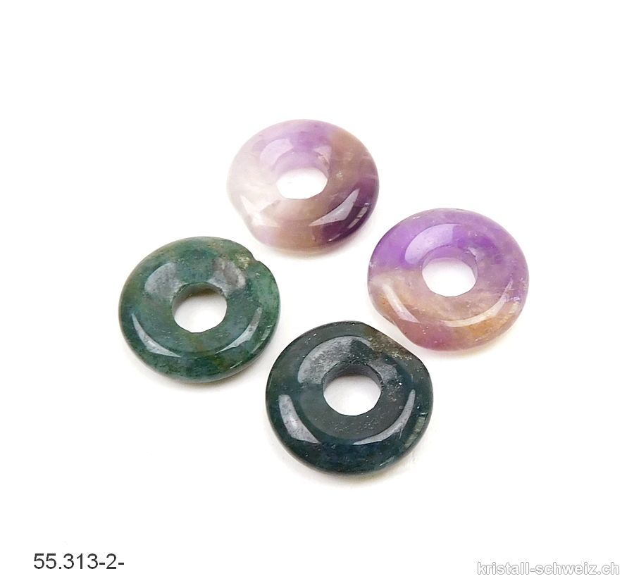 1 Amethyst - 1 Moosachat, Donut 1,5 cm. Sonderangebot