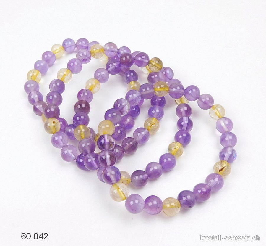 Armband Amethyst - gelber Rutil 8 mm / 19 cm