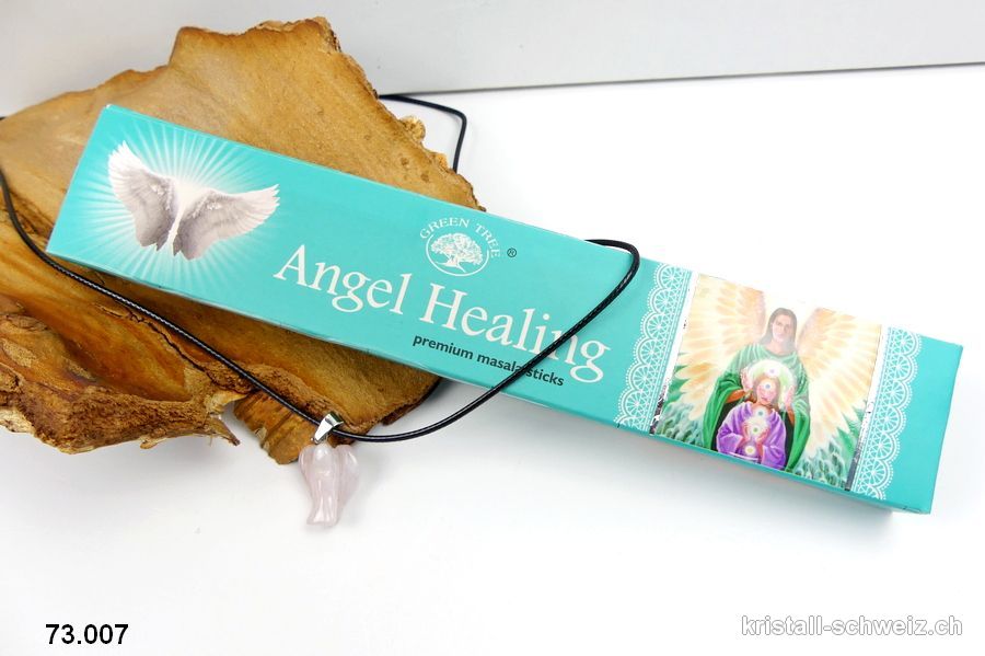 Set Räucherstäbchen Angel Healing u. Engel-Anhänger Rosenquarz