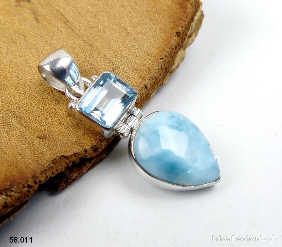 Anhänger Larimar u. Topas blau aus 925 Silber. Einzelstück