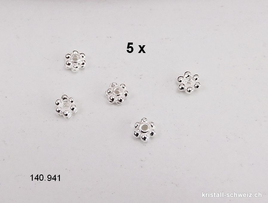 5 x mini Blumen 4 mm, Zwischenteil 925er Silber. Sonderangebot